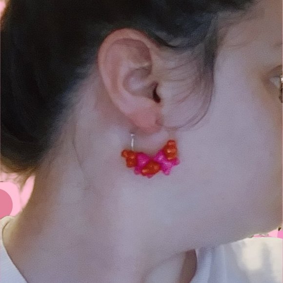 Y2K Red and Pink Gummy Bear Beaded Hoop Earrings - Picture 4 of 4